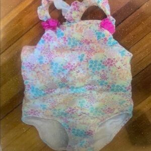Floral Baby Swimsuit with Pink Accents